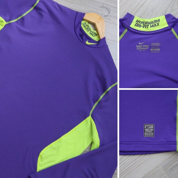 NIKE Men's 2XL Purple Neon HYPERWARM Pro Combat Compression Shirt Dri-Fit Fitted - Picture 1 of 8